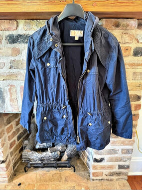 Michael Kors Hooded Utility Jacket in Blue Size Medium Like New